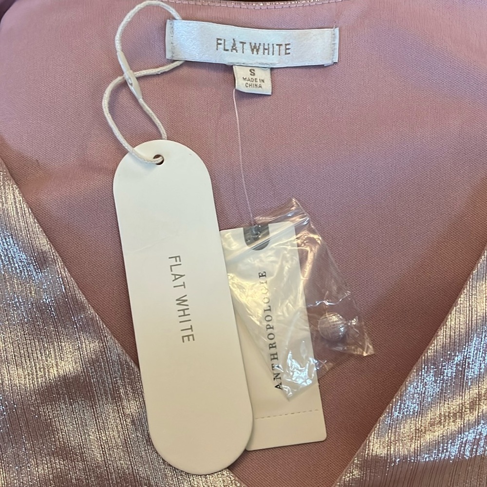 Anthropologie Flat White Pink Shine Blouse long Sleeves & front buttons Size S - Picture 7 of 8